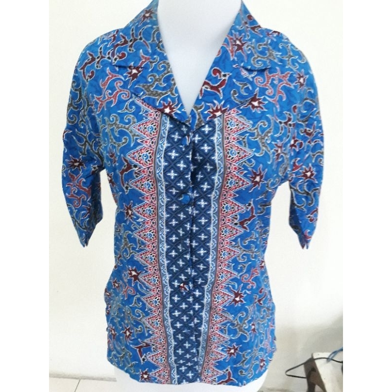 Preloved Batik Biru Lengan  pendek