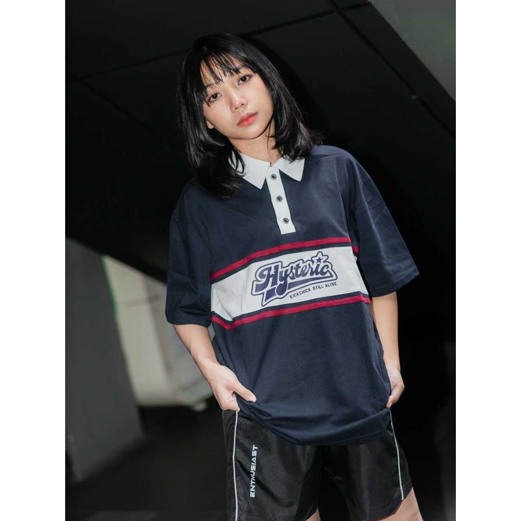 Kickchick Polo Rugby Shirt Hysteric Navy & Maroon | Baju berkerah | Kaos Kasual Formal | KCPS004
