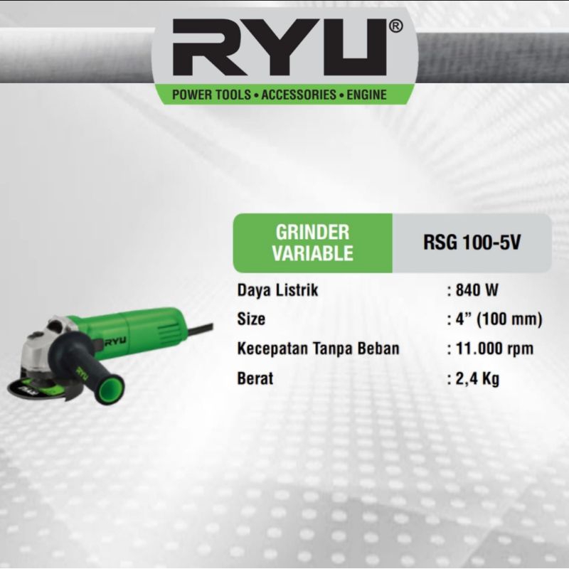 RYU Mesin Gerinda Listrik 4 Inch RSG 100-5V Angle Grinder RSG100-5V Gerinda Tangan RYU TEKIRO