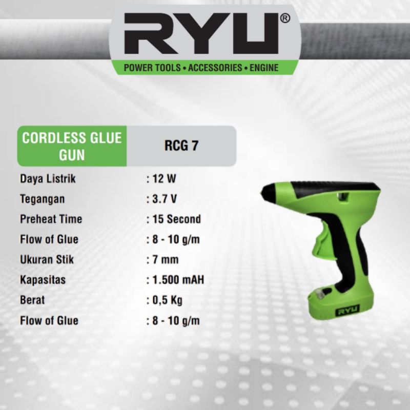 

RYU Glue Gun Cordless RCG 7 Alat Tembak Gluegun RCG7 RYU JAPAN TECHNOLOGI