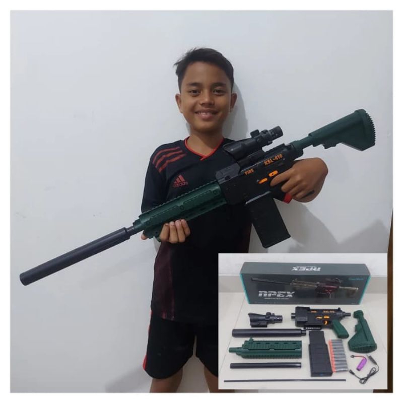 Mainan Tembakan Nerf M416 Model Auto Blaster Baterai - Senapan Peluru Busa Batre bukan Water gel Ana