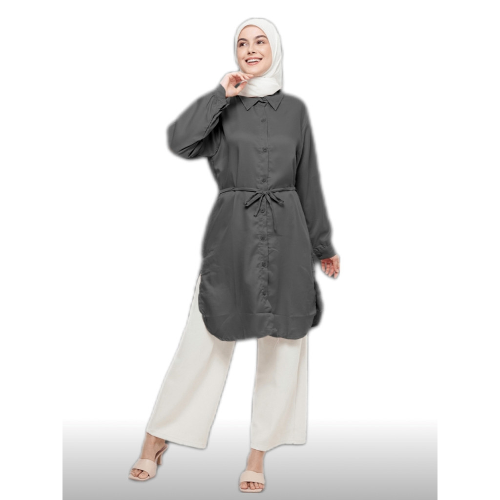 Atasan Wanita terbaru kekinian Tunik Bahan Shakilla Bortega  free tali belt