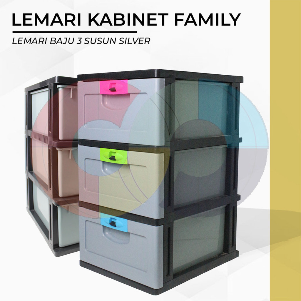 Lemari Kabinet Family Susun 3 Silver - Plastik Murah Serbaguna