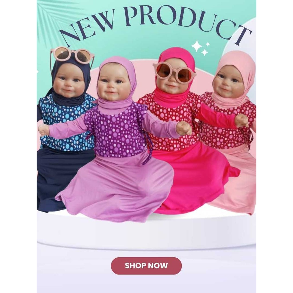Gamis Polkadot Bayi Rompi Hijab Balita Anak Perempuan Muslim Jersey Lembut Baju Panjang