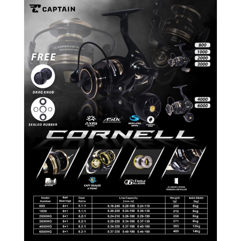 REEL SPINNING POWER HANDLE CAPTAIN CORNELL HIGH SPEED 800 SD 6000