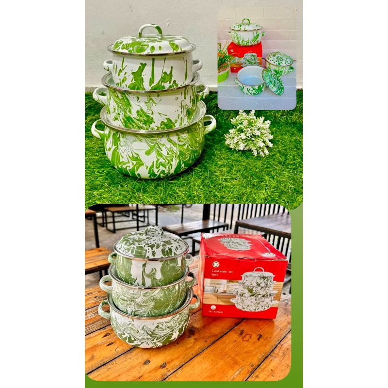 Panci bunga Calypso Casserole Susun isi 3 pcs / Panci Calypso Enamel isi 3pcs Tutup Kaca