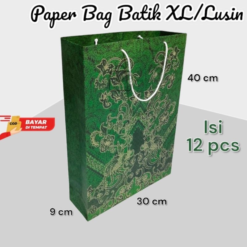 

Paper Bag Batik Jumbo XL/Lusin Isi 12 pcs Ukuran 30×9×40 cm