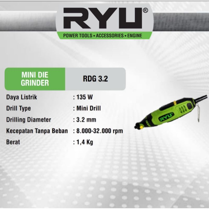 RYU Mini Die Grinder RDG 3.2 Mesin Tuner Gerinda Mini RDG3.2 Bor Tuner Dril Set RDG3-2  Mini Tuner R