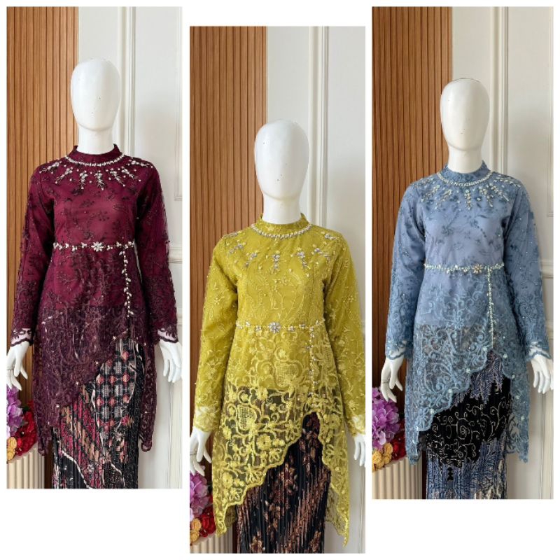 Cod New realpict setelan kebaya blus Aulia by jn//kebaya brokat kondangan//kebaya pesta burgendy//ke