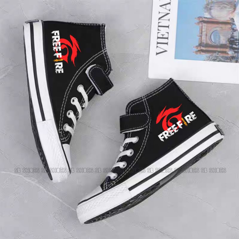 Sepatu Laki laki Cowok Anak Karakter Anime FREE FIRE FF Terbaru Warna Hitam Untuk Sekolah Sd Smp Sol