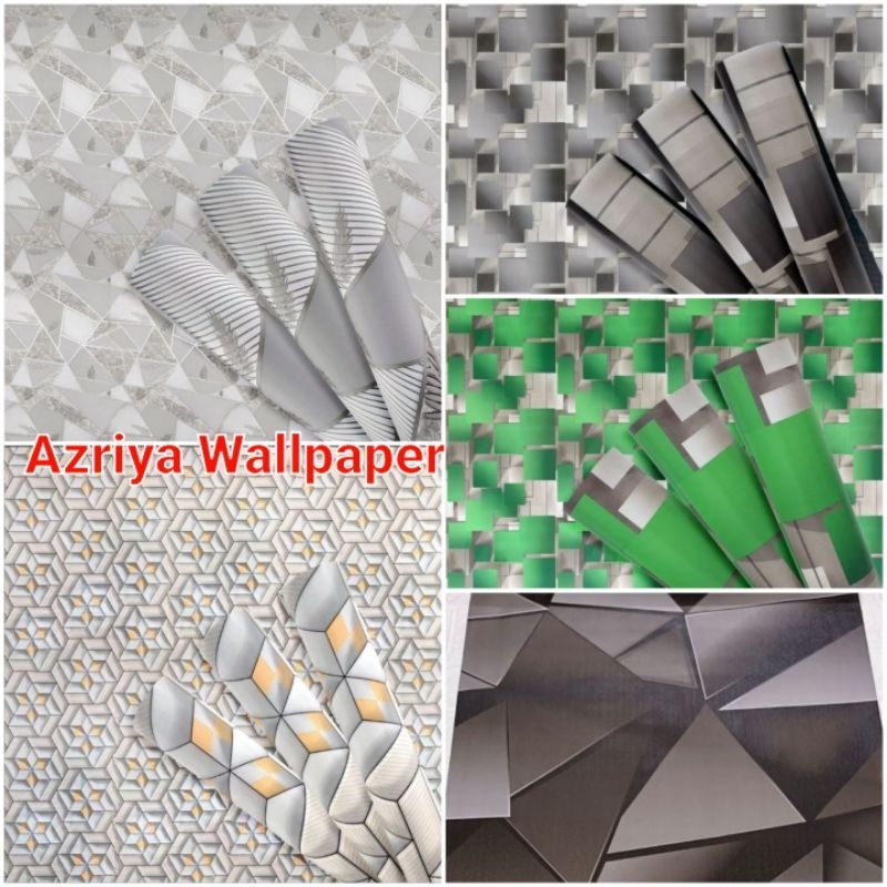 COD Wallpaper sticker Dinding Geometris Cakra Kotak 3D Abu Putih Hitam Hijau Dekorasi Ruang Tamu Kam