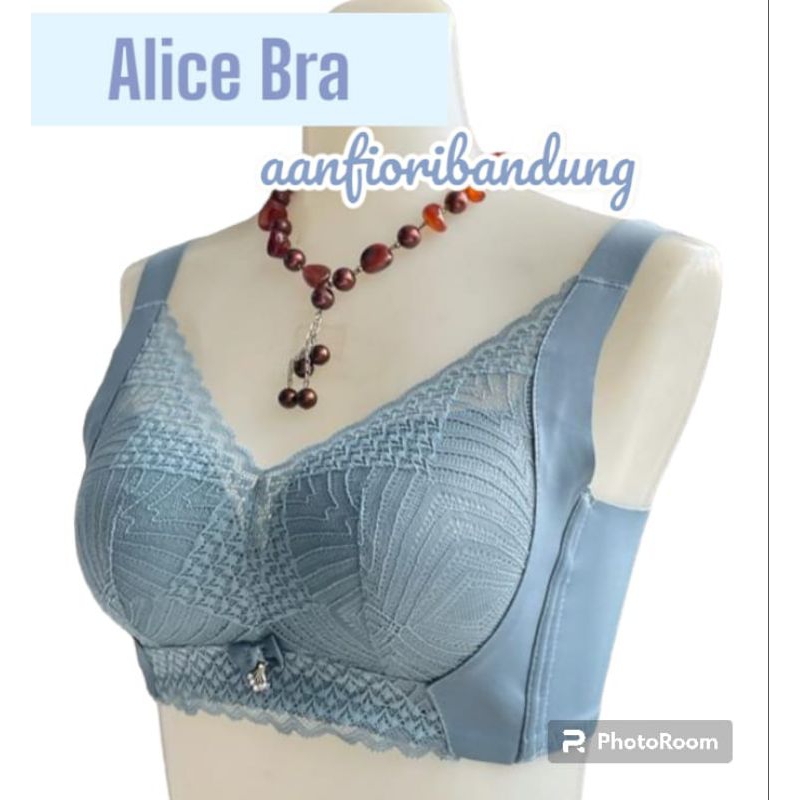 FIORI Bra ALICE Darkgrey | Bra Tanpa Kawat Busa Sedang Push Up | Kait 4 Tali Lebar