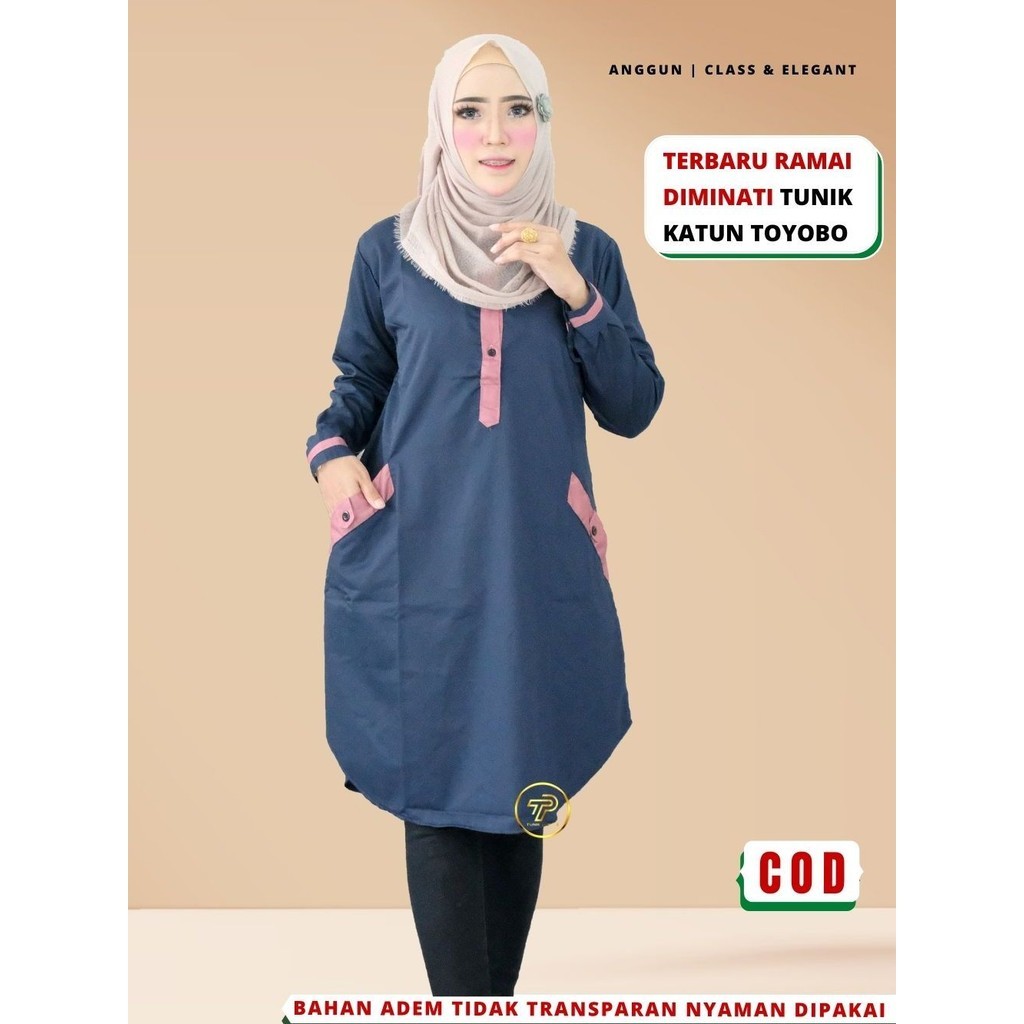 Baju Atasan Tunik Wanita Bahan Katun Toyobo Premium Terbaru Kekinian Kombinasi Warna Santri putri A3