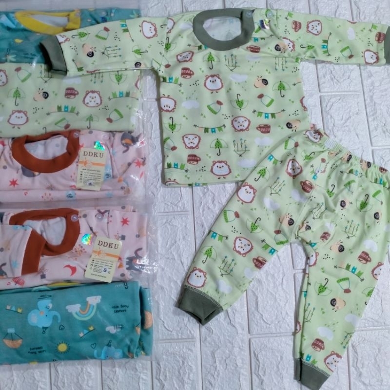 [ 3 Pasang ] Setelan Anak Panjang Oblong Kancing Pundak DDKU Warna S M L XL | Stelan Bayi Ddku Panja