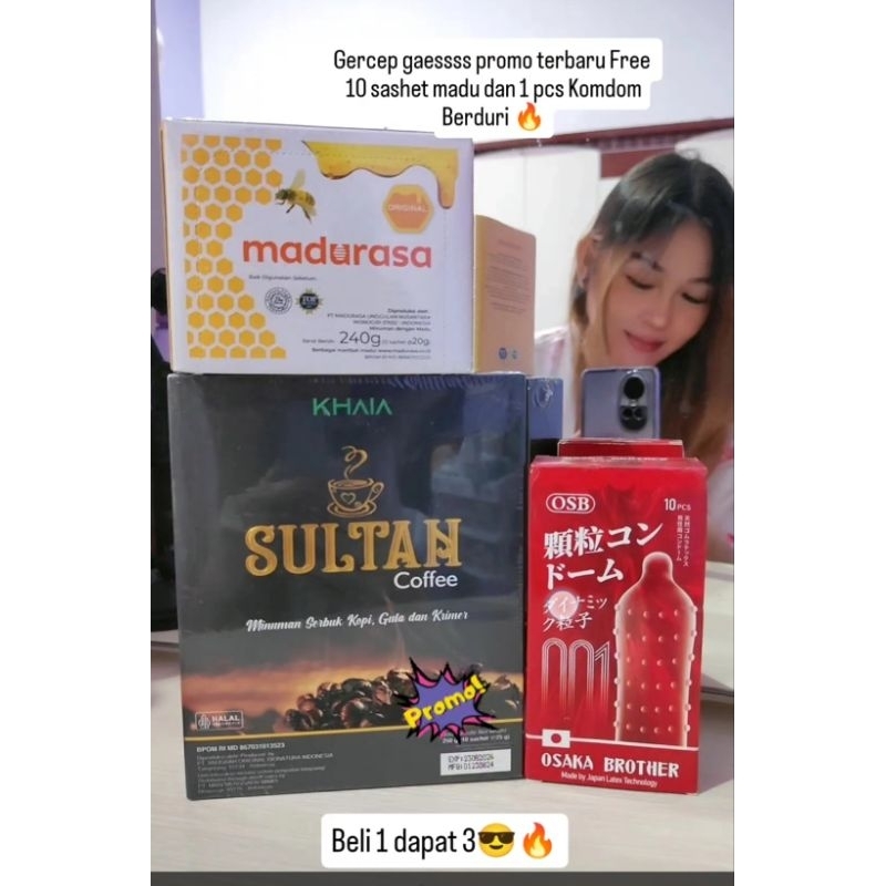 

Coffe Sultan Beli 1 box free 10 sashet madu dan 1 Kd