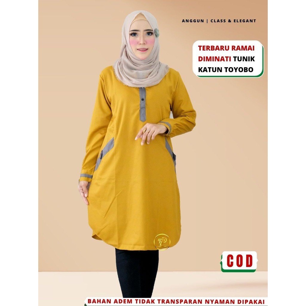 Baju Atasan Tunik Wanita Bahan Katun Toyobo Premium Terbaru Kekinian Kombinasi Warna Santri putri A3