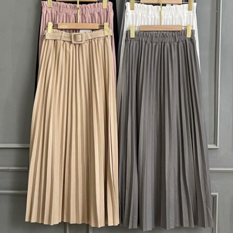 Rok Plisket Lycra  premium import  Rok Plisket Panjang