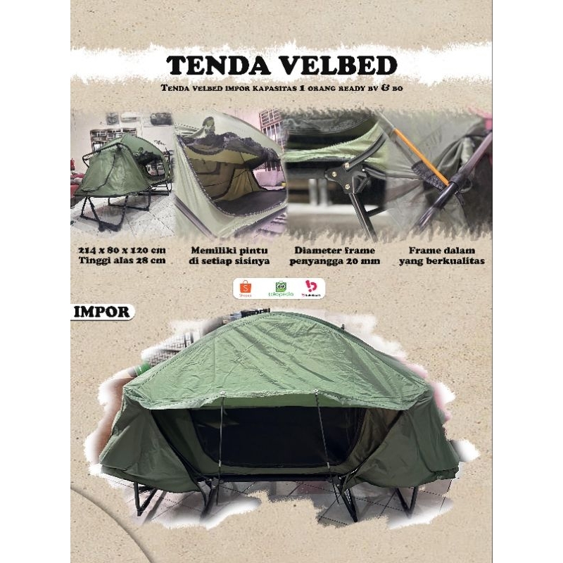 Tenda Velbed Full Set Outdoor Survival Adventure Kapasitas 1 Orang