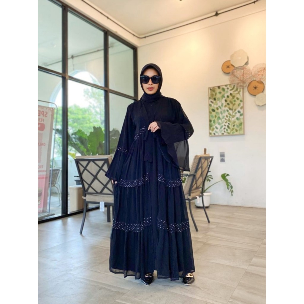 Abaya Hitam Gamis Saudi Jetblack Premium Sifon Maxy Swarovski Mewah Elegan - SHIREN