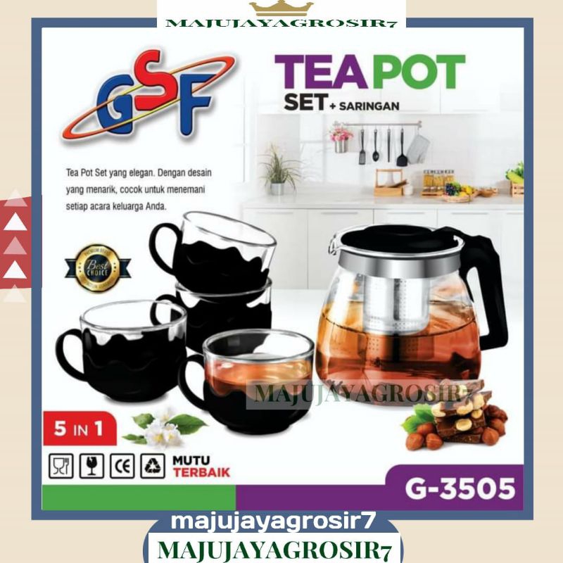 TEA POT GSF G-3505 / TEA POT SET + SARINGAN TEH 5PCS GSF G 3505 / TEKO KACA SET + SARINGAN TEH 5PCS 