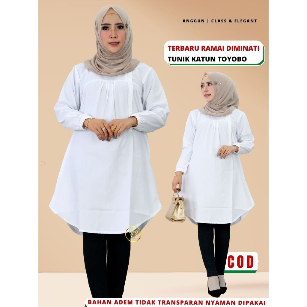 Baju Atasan Tunic Tunik Polos Bahan Katun Toyobo Wanita Dewasa Terbaru Santri Putri Kancing Depan B8