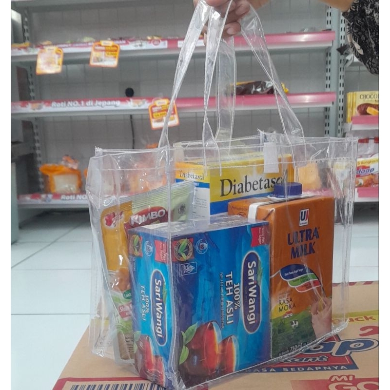 

OS T20xP25x13 Tas Souvenir mika Transparan/tas mika bening/tas ulang tahun /tas hantaran