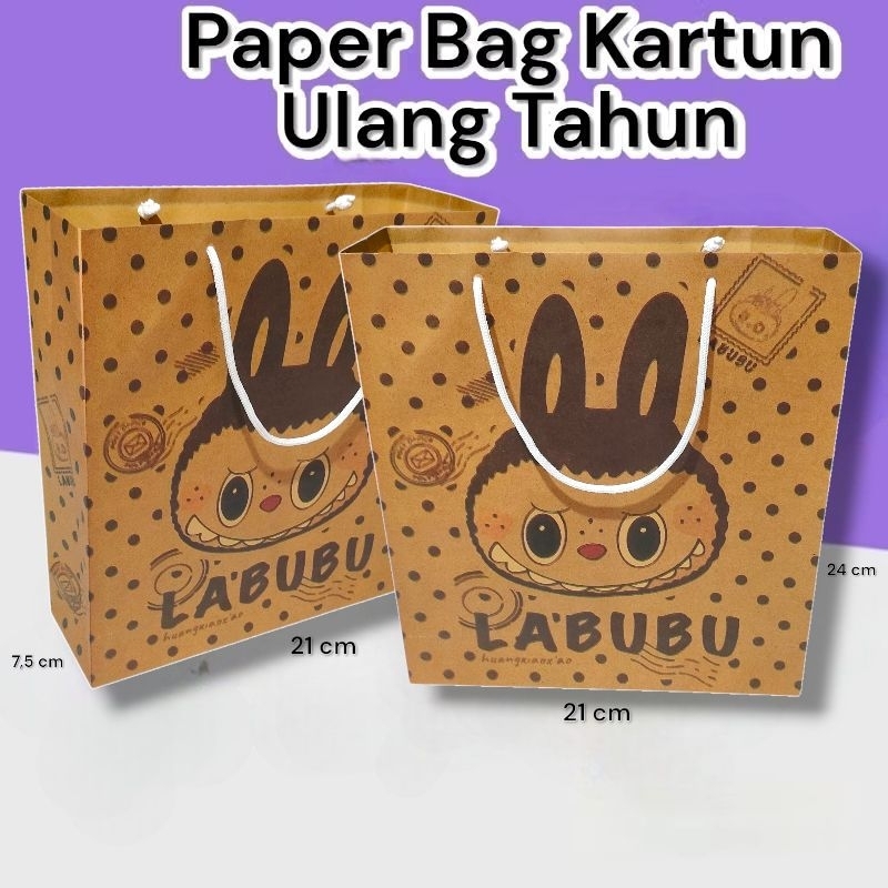 

Paper Bag Kado Labubu Lusinan Isi 12 pcs Ukuran 21×7×24 cm