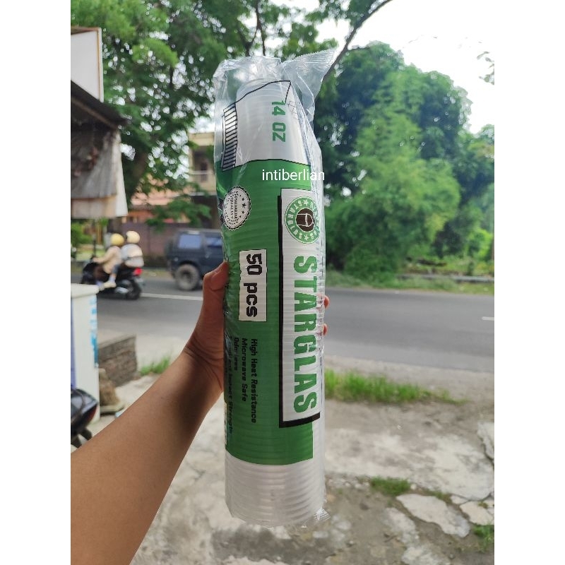 (1 pack isi 50pcs) Starglass Gelas 14oz Datar