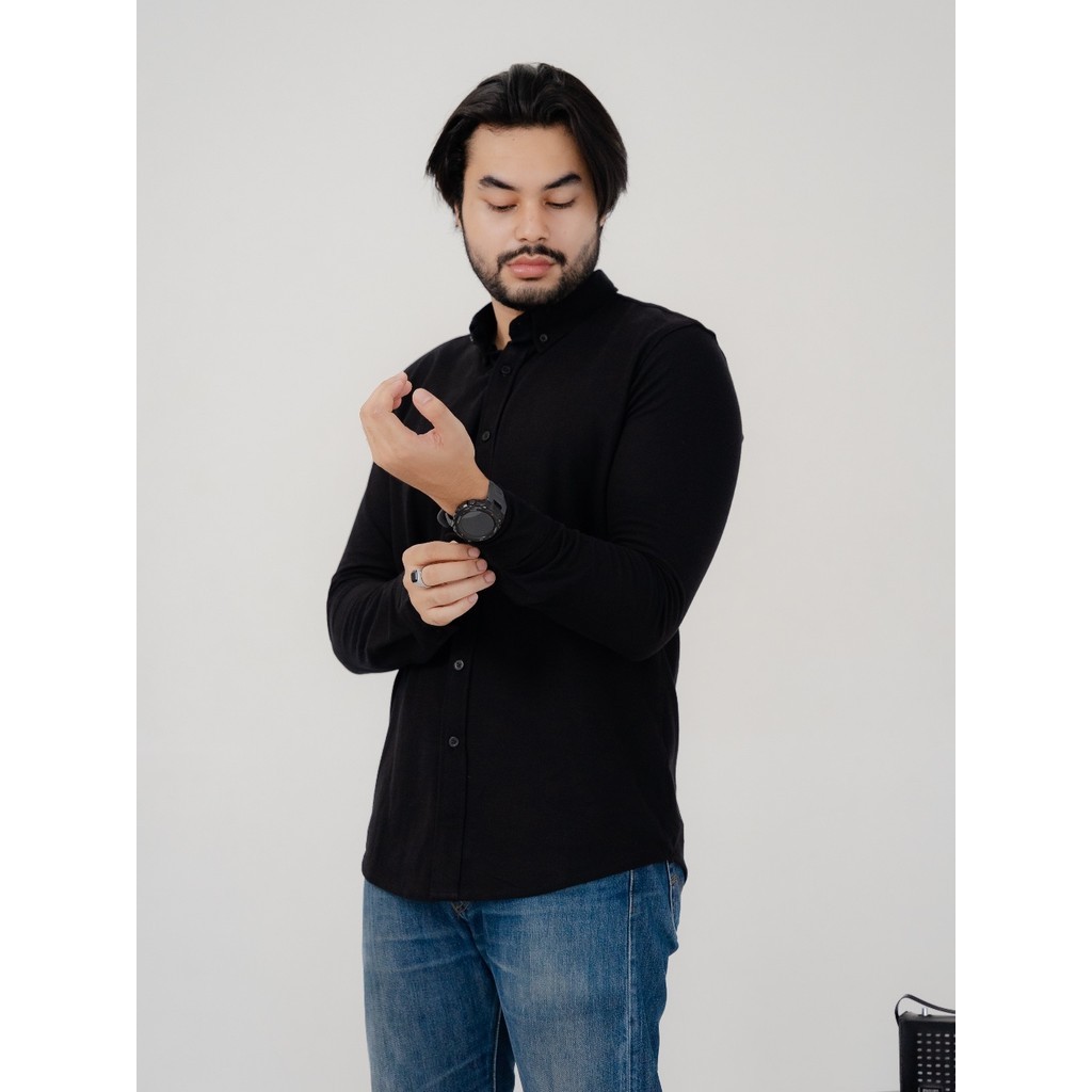 Hey Man Casual Kemeja Casual Pria Lengan Panjang Bahan Pique Slim Fit Casual Pique LS