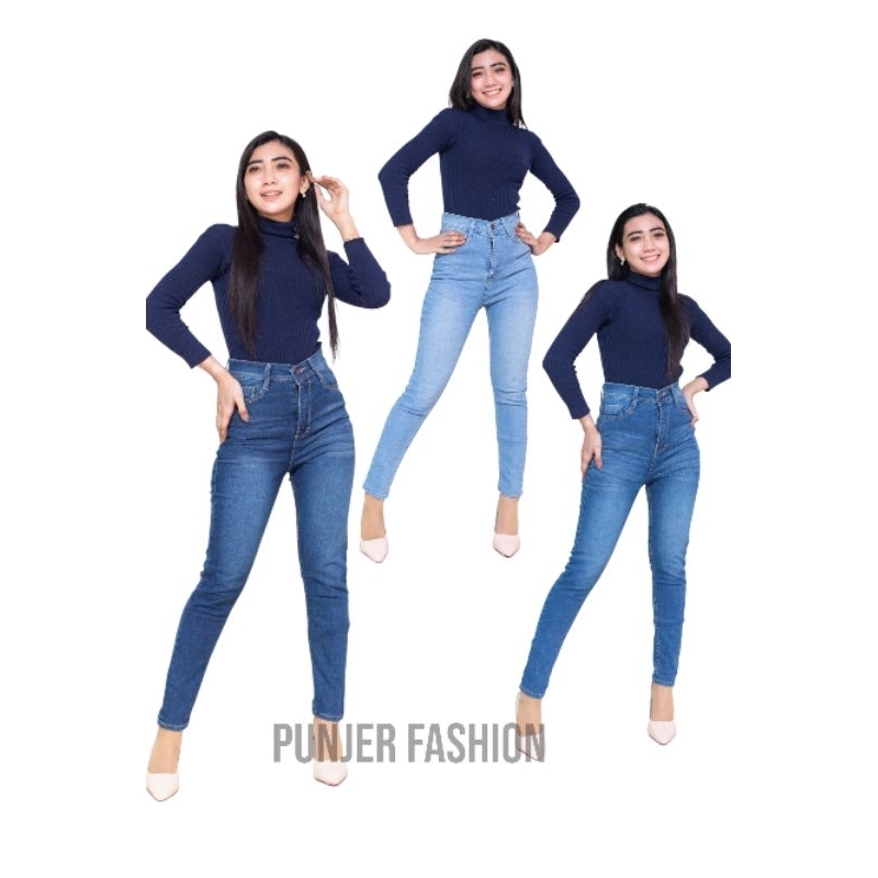 

technandaa - celana highwaist jeans pensil wanita denim panjang trendy