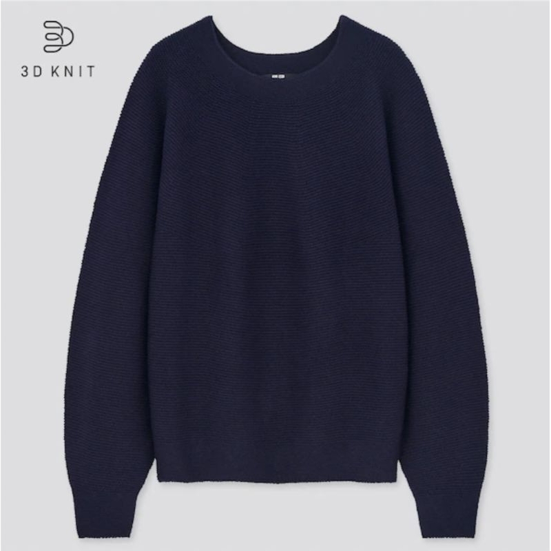 sweater lengan balon katun 3D KNIT uniqlo size S (navy)