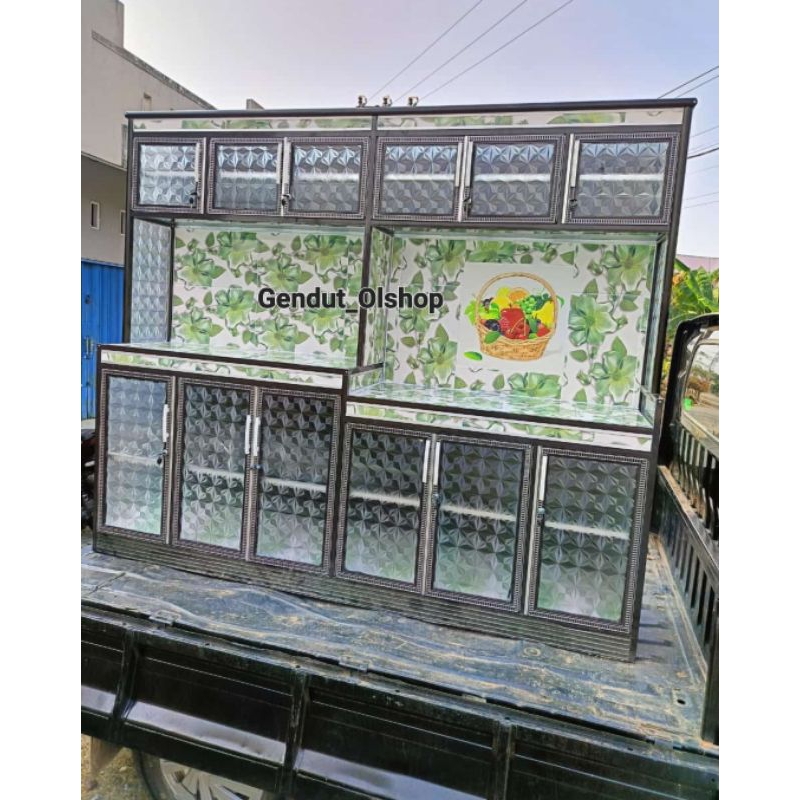 (Khusus Wilayah Kota Palembang) Lemari Piring/Lemari Dapur/Rak Piring 6 Pintu Jumbo, Kaca Aluminium 