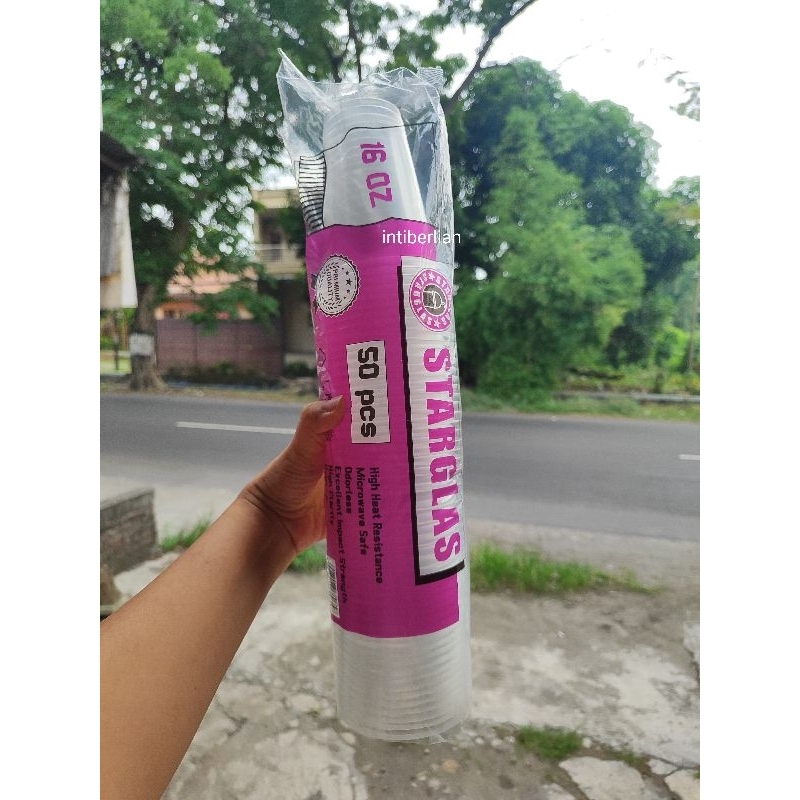 (1 pack isi 50pcs) Gelas Starglass 16oz Datar
