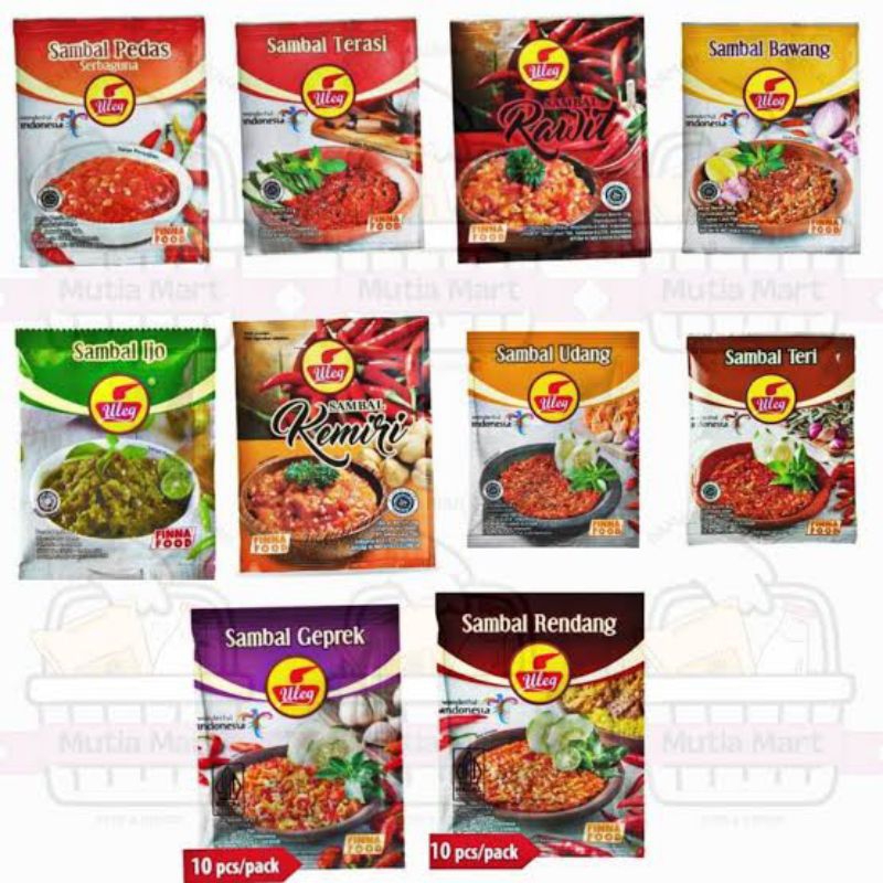 

Uleg Sambal 1 Pack Isi 10×18g | Uleg Sambal Terasi | Uleg Sambal Rawit | Uleg Sambal Pedas | Uleg Sambal Ijo | Uleg Sambal Bawang | Uleg Sambal Geprek