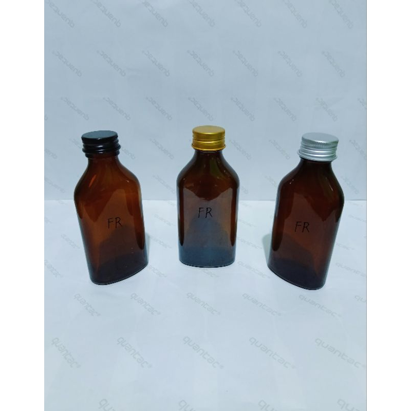 Botol kaca amber gepeng 100ml botol coklat gepeng 100ml tutup alumunium