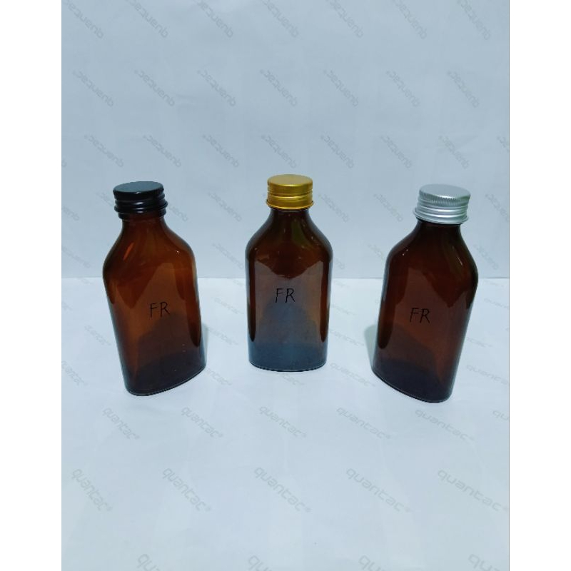 Botol kaca amber gepeng 100ml botol coklat gepeng 100ml tutup alumunium