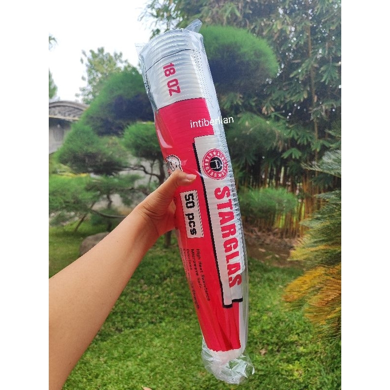(1 pack isi 50pcs) Gelas Starglass 18oz Datar
