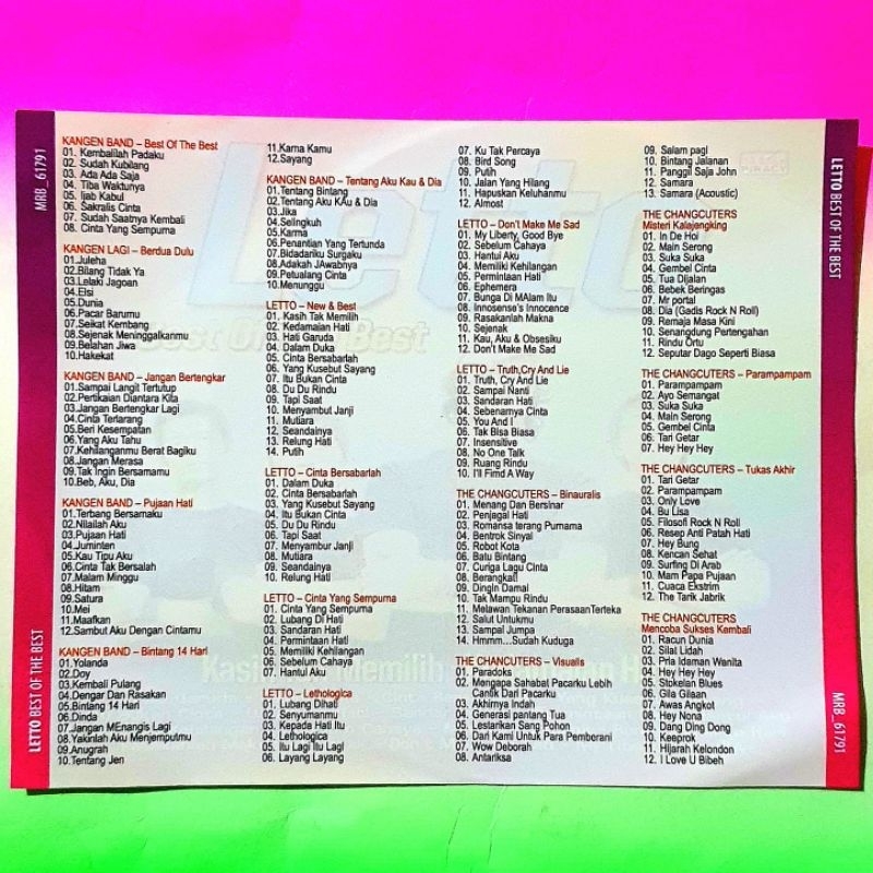 KASET MP3 180 LAGU CAMPURAN POP INDONESIA-LAGU LETTO-LAGU KANGEN BAND-LAGU THE CHANGCUTERS-LAGU POP 