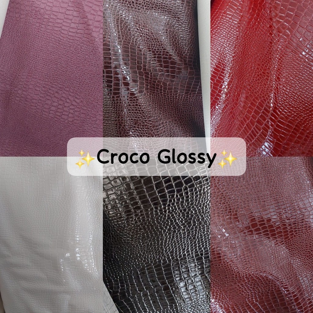 KODE I52J KULIT SINTETIS CROCO GLOSSY MENGKILAP  MOTIF BUAYA METERAN  MOTIF BATUBATUAN