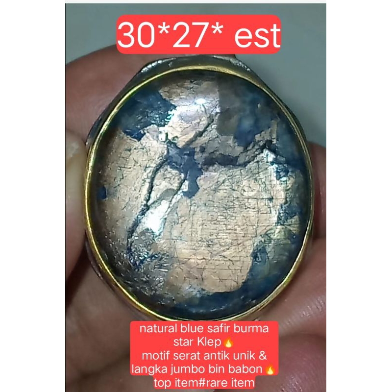 natural blue  SAFIR BURMA star Klep,,NTE dim 30 motif kepala semar