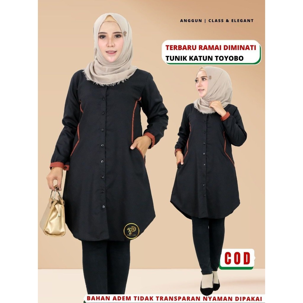 Baju Atasan Tunik Tunic Polos Wanita Terbaru kekinian Terbaru Bahan Katun Toyobo Premium hitam B9