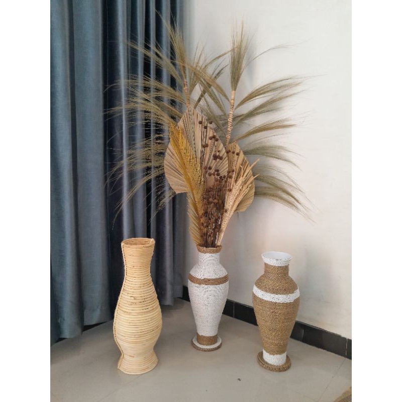 Baru Paket Lengkap Terjangkau+ Bunga Kering Hiasan Sudut Ruangan Dengan Vas Guci Ukuran 50Cm