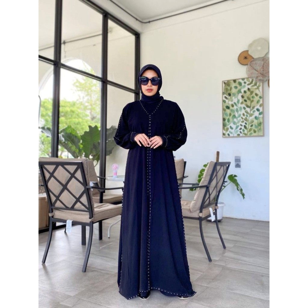 Abaya Hitam Gamis Saudi Jetblack Premium Sifon Maxy Swarovski Mewah - RATIH