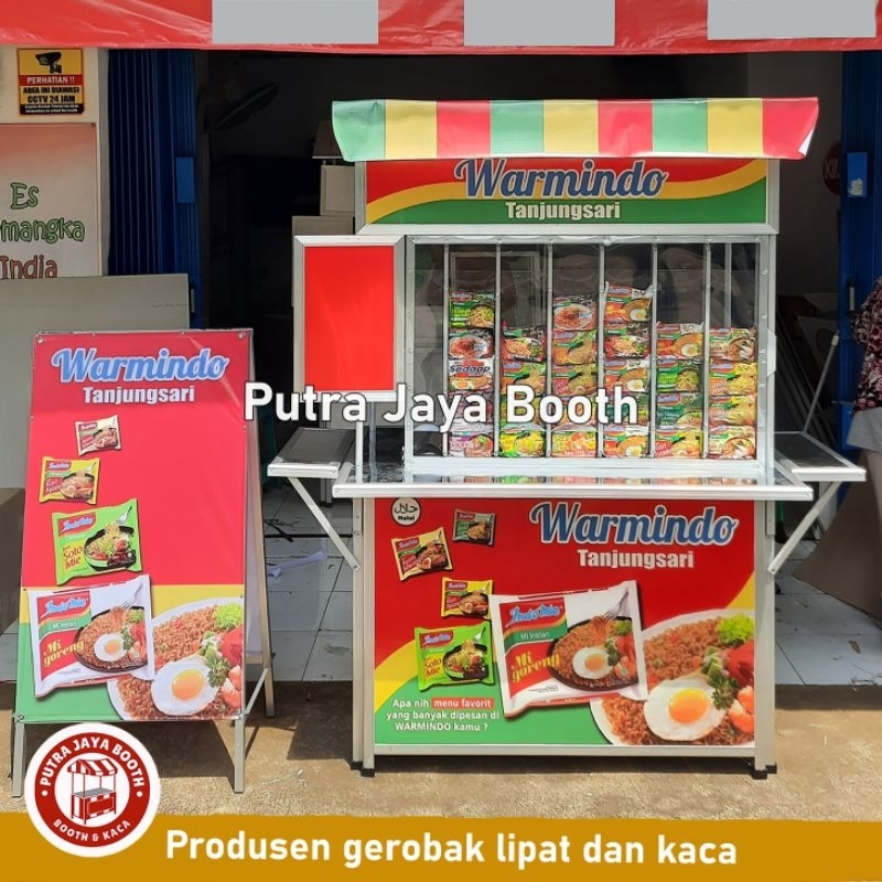 Booth Portable + Meja LIpat + Gerobak Lipat WARMINDO Viral P. 120 L.80 T.80