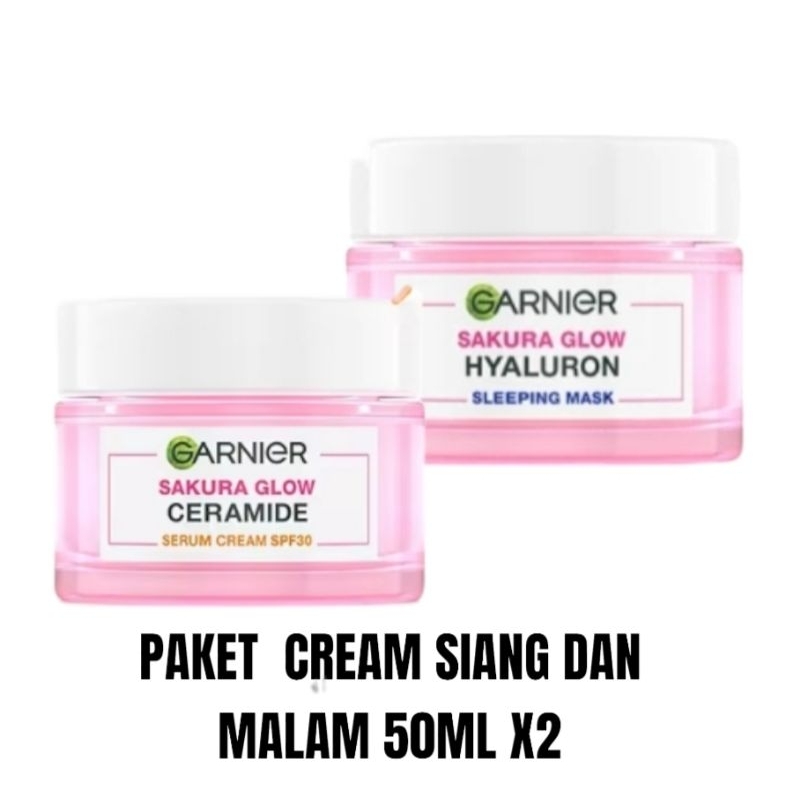 Garnier krim GARNIER SAKURA GLOW CREAM WAJAH SIANG 50ml DAN MALAM 50ml( ISI 2 pcs )