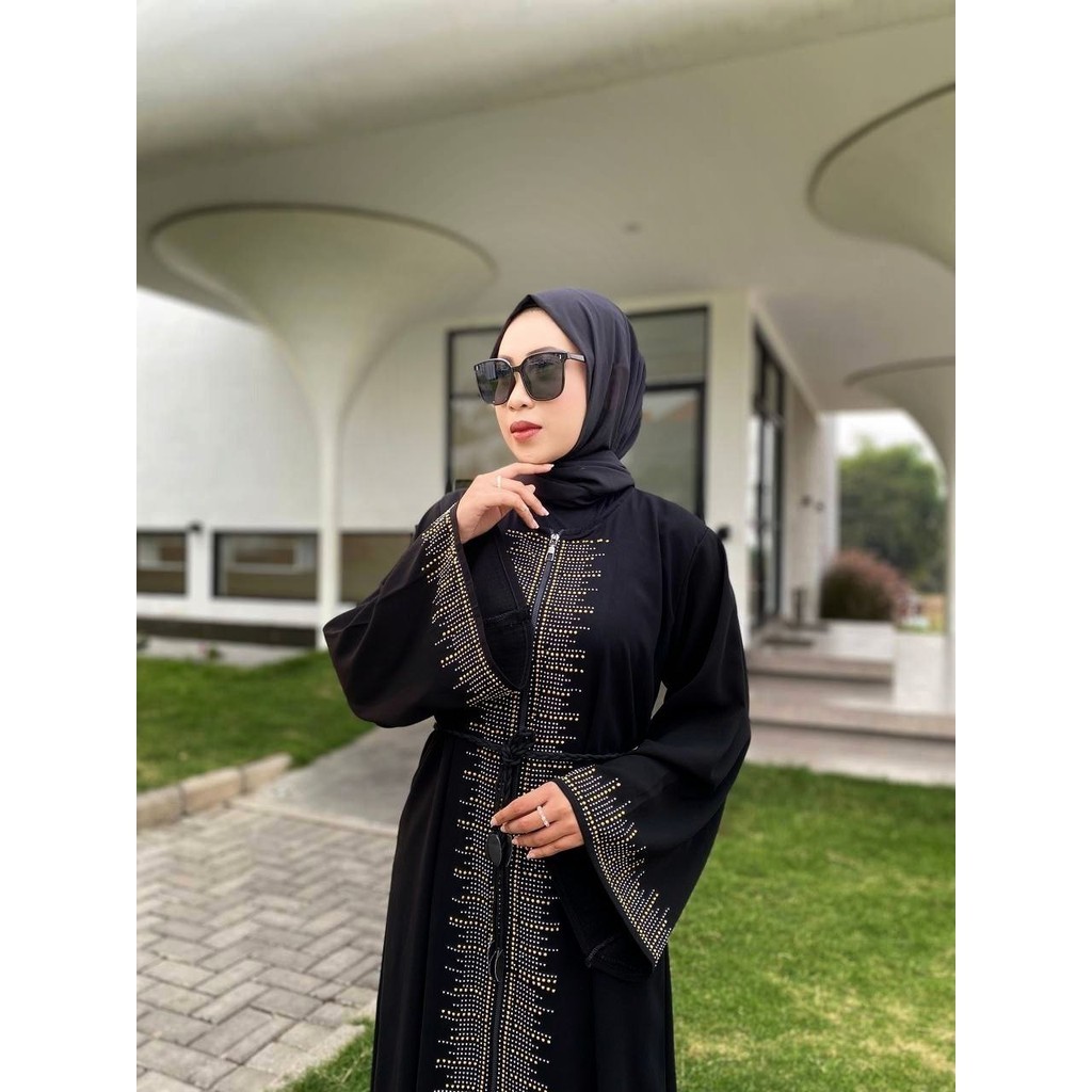 Abaya Hitam Gamis Saudi Jetblack Premium List Maxy Swarovski - MUMTAZA