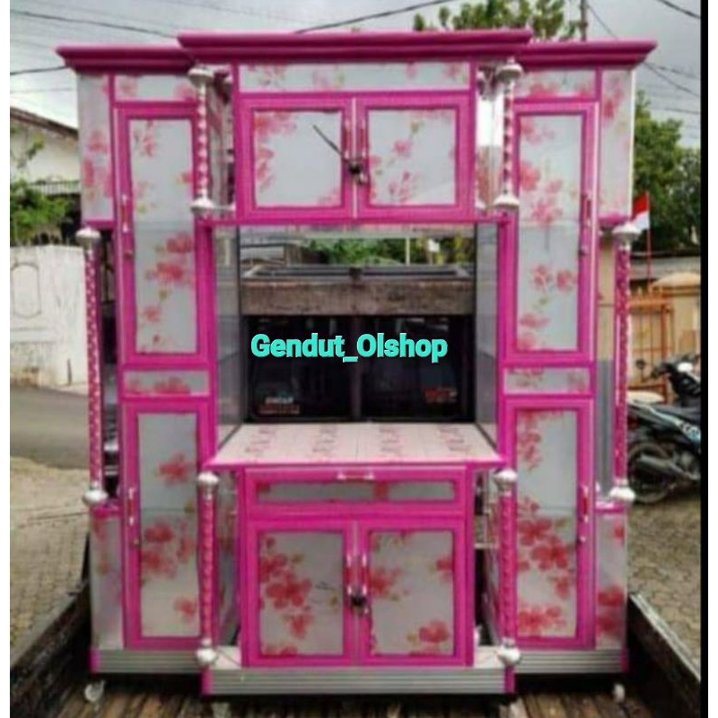 (Khusus Wilayah Kota Palembang) Lemari Hias Buffet Kaca Aluminium (Tiang Warna Kaca Printing) Lemari