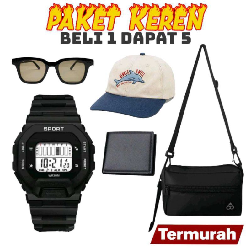Jam tangan digital bonus hadiah topi tas dompet dan kacamata