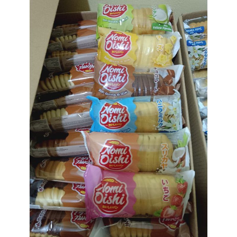 

Roti Gulung Isi Selai Nomi Oishi 60g | Coklat | Strawberry | Keju | Srikaya | Kelapa Pandan | Vanilla Susu