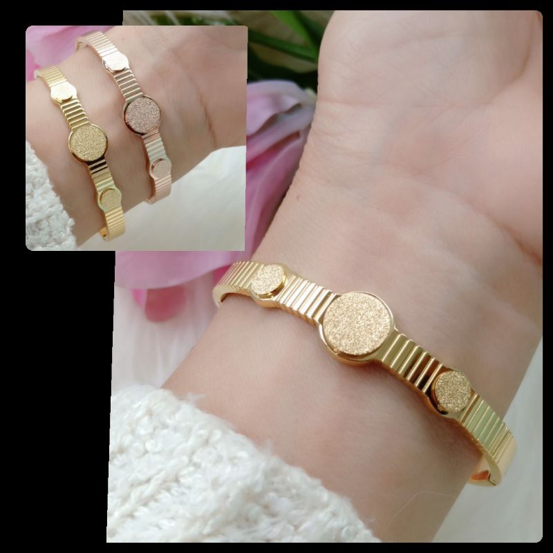 Gelang Bangle Titanium Bulat Pasir Polos simpel elegan
